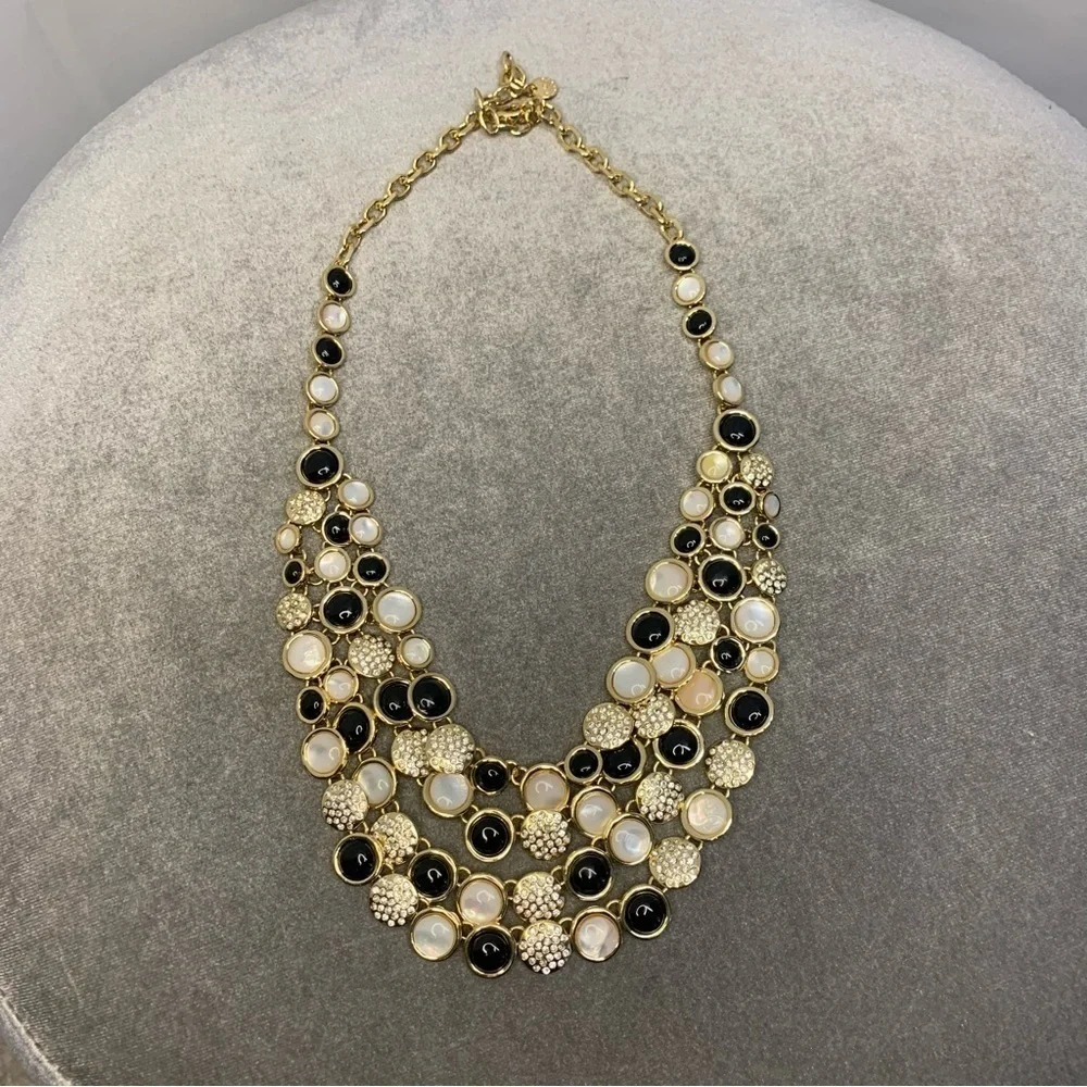 Necklace Talbots Moon Stone Black White Cabochons Layered Strands Mogul Style